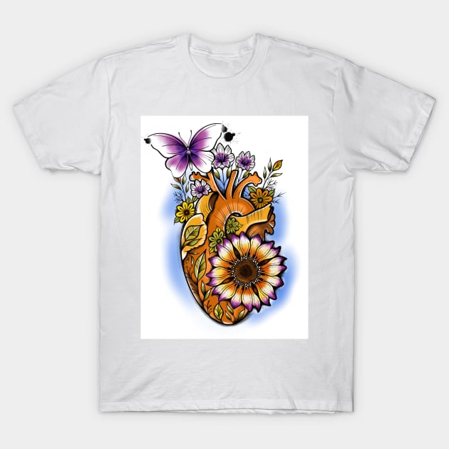 Heart Flower T-Shirt by Fabio Galuppi Ink